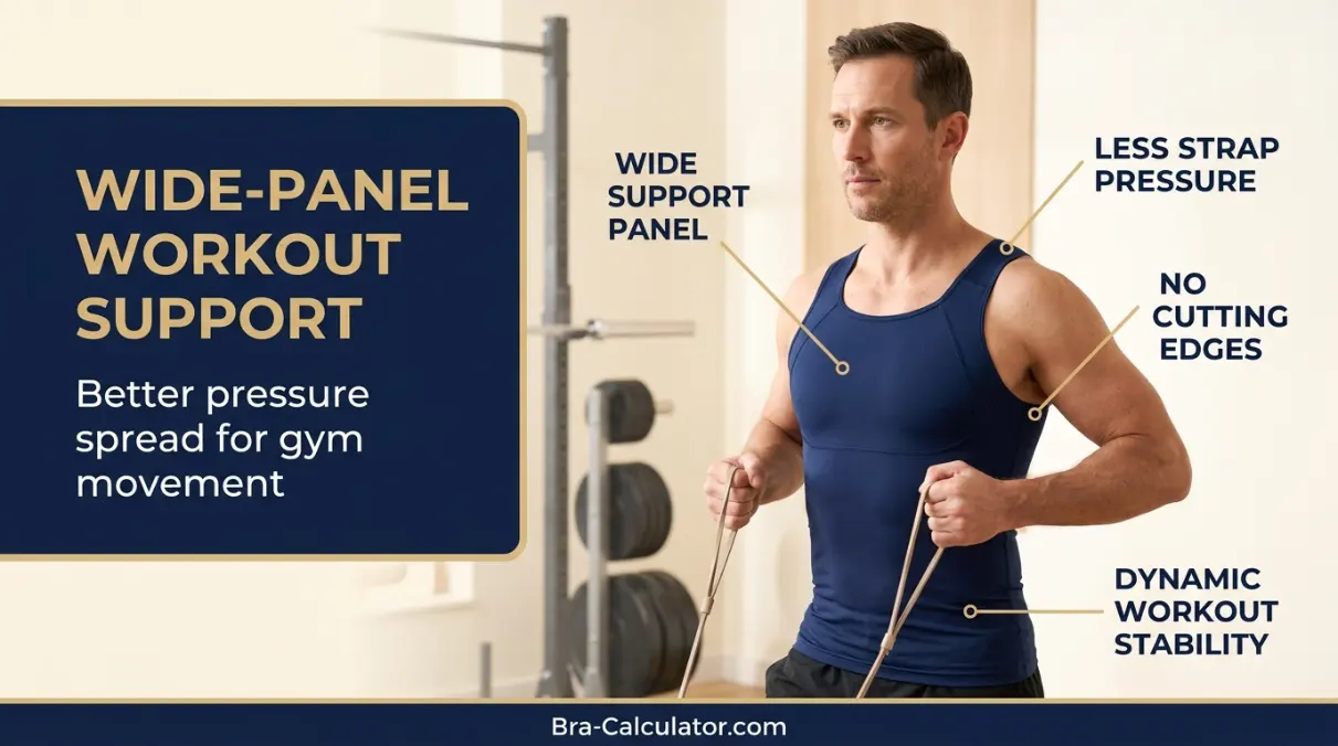 Wide panel workout support top for men with gynecomastia at the gym