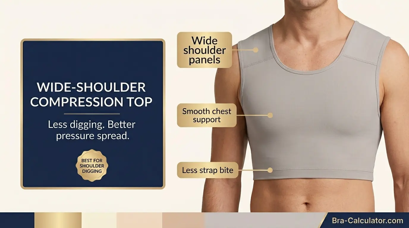 Wide shoulder compression top for gynecomastia support digging in