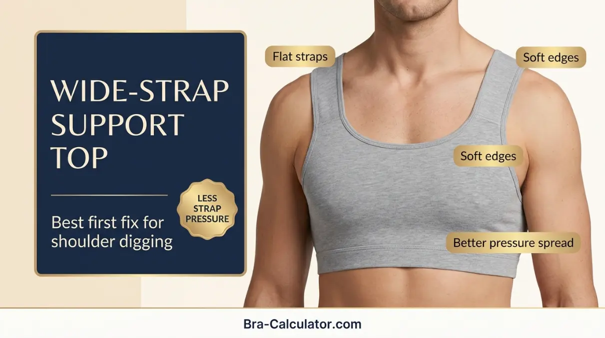 Wide strap support top for men with gynecomastia shoulder strap pain