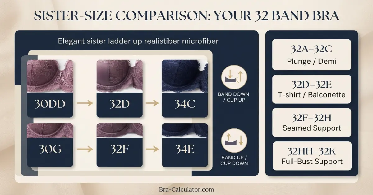 32 band sister size chart and bra style comparison by cup volume