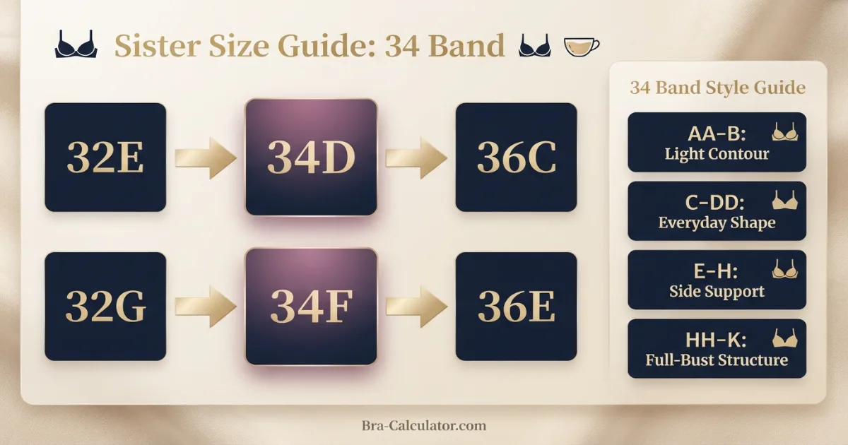 34 band sister size chart and style recommendations by cup range