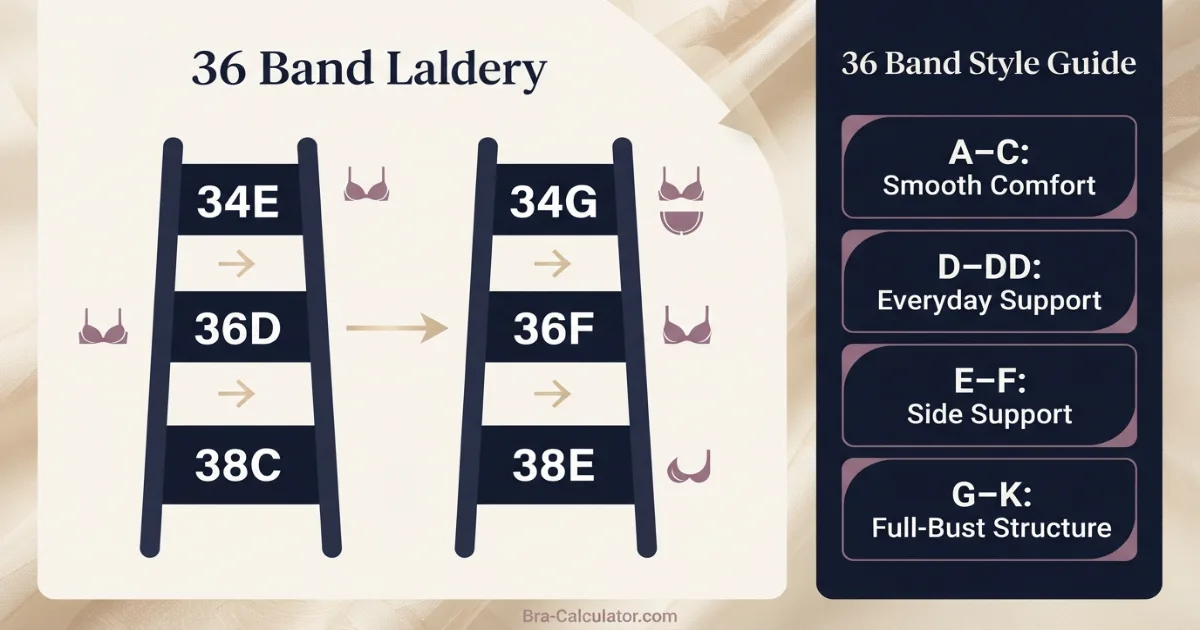 36 band sister size chart with style recommendations by cup size