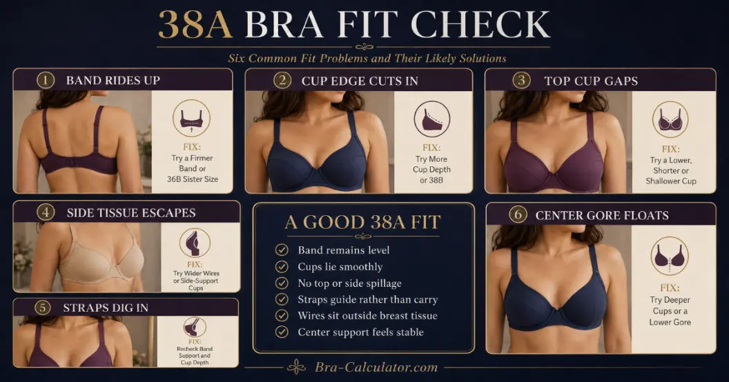 38A bra fit problems showing gaping spillage side tissue strap digging and band riding up