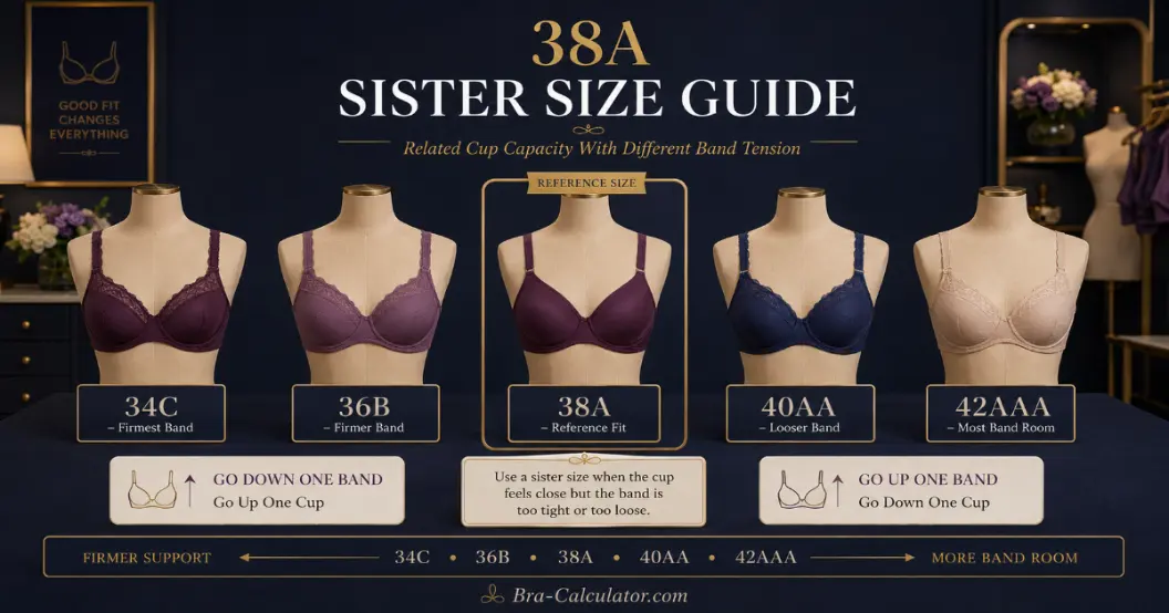 38A sister size ladder showing nearby equivalent bra sizes