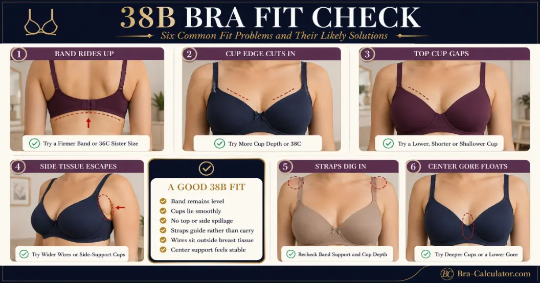 38B bra fit problems showing gaping spillage side tissue strap digging and band riding up