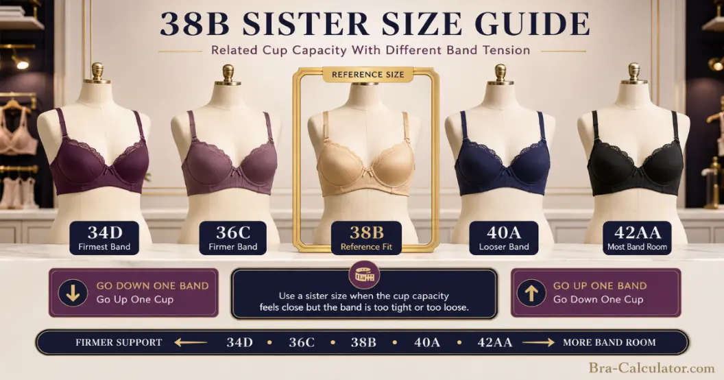 38B sister size ladder showing nearby equivalent bra sizes