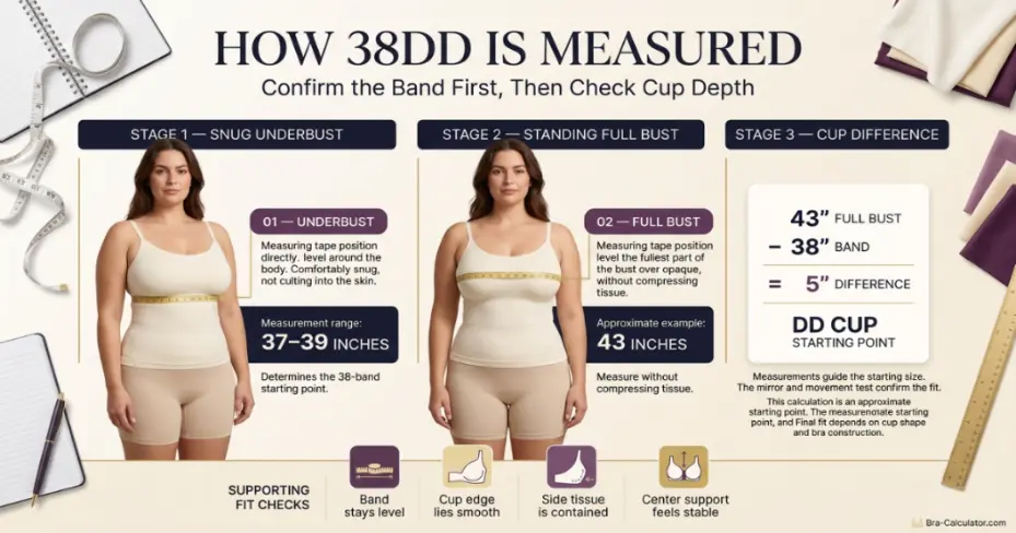 38DD measurement logic with underbust full bust and cup difference explained