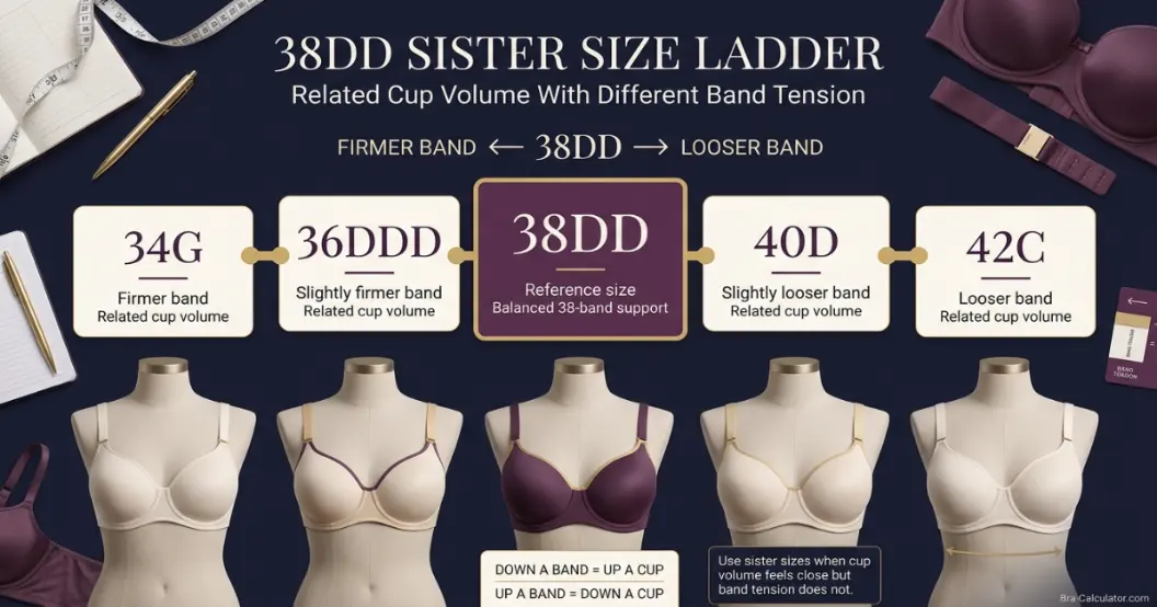 38DD sister size ladder showing nearby equivalent bra sizes