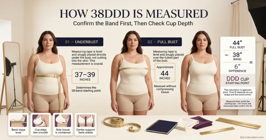 38DDD measurement logic with underbust full bust and cup difference explained