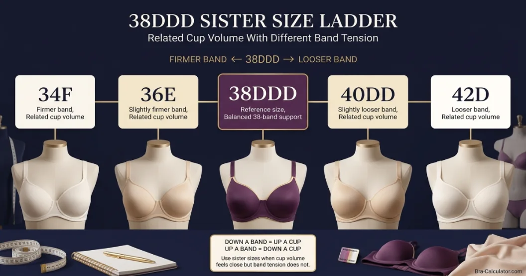38DDD sister size ladder showing nearby equivalent bra sizes