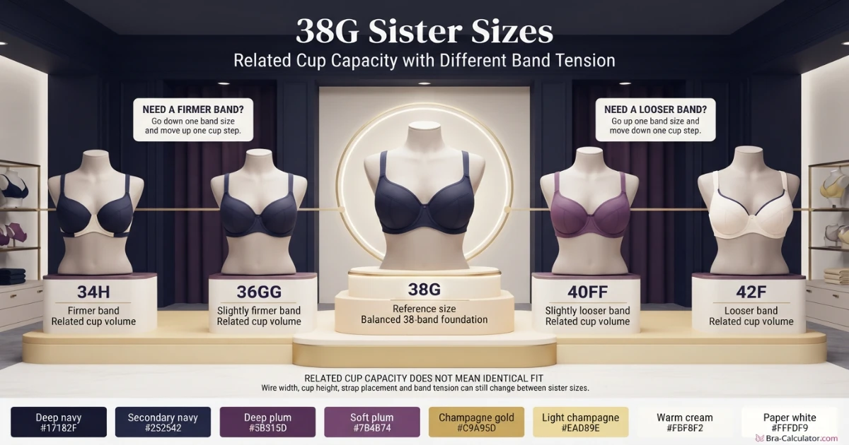 38G sister size ladder showing nearby equivalent bra sizes