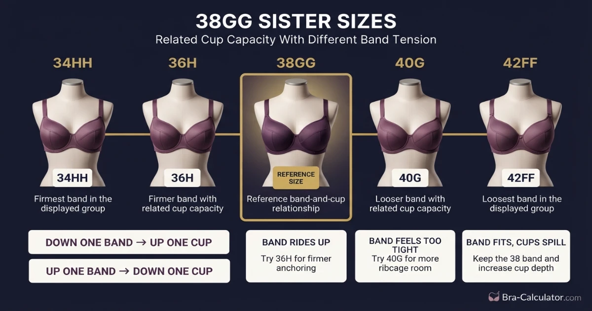 38GG sister size ladder showing nearby equivalent bra sizes