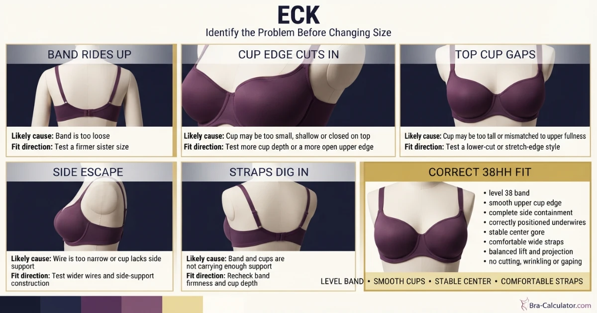 38HH bra fit problems showing gaping spillage side tissue strap digging and band riding up