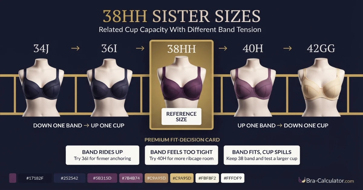 38HH sister size ladder showing nearby equivalent bra sizes