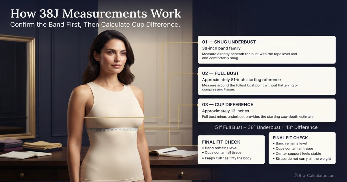38J measurement logic with underbust full bust and cup difference explained