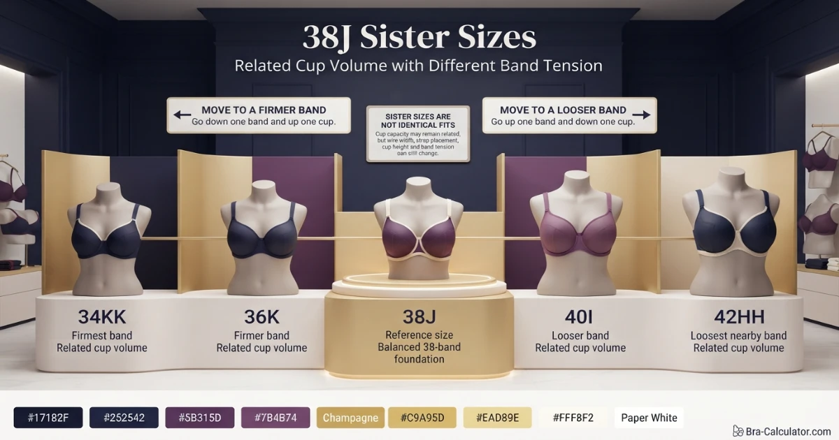38J sister size ladder showing nearby equivalent bra sizes