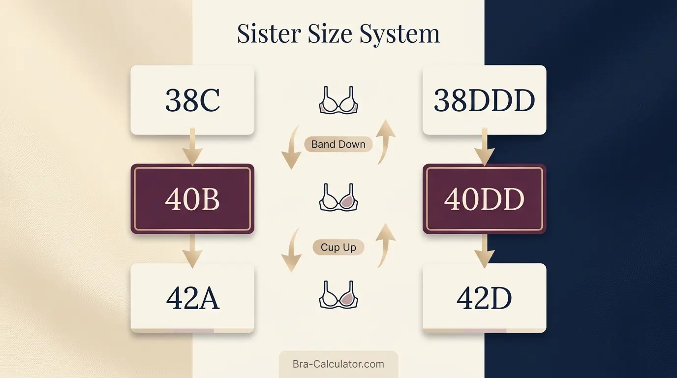 40B vs 40DD sister size alternatives diagram