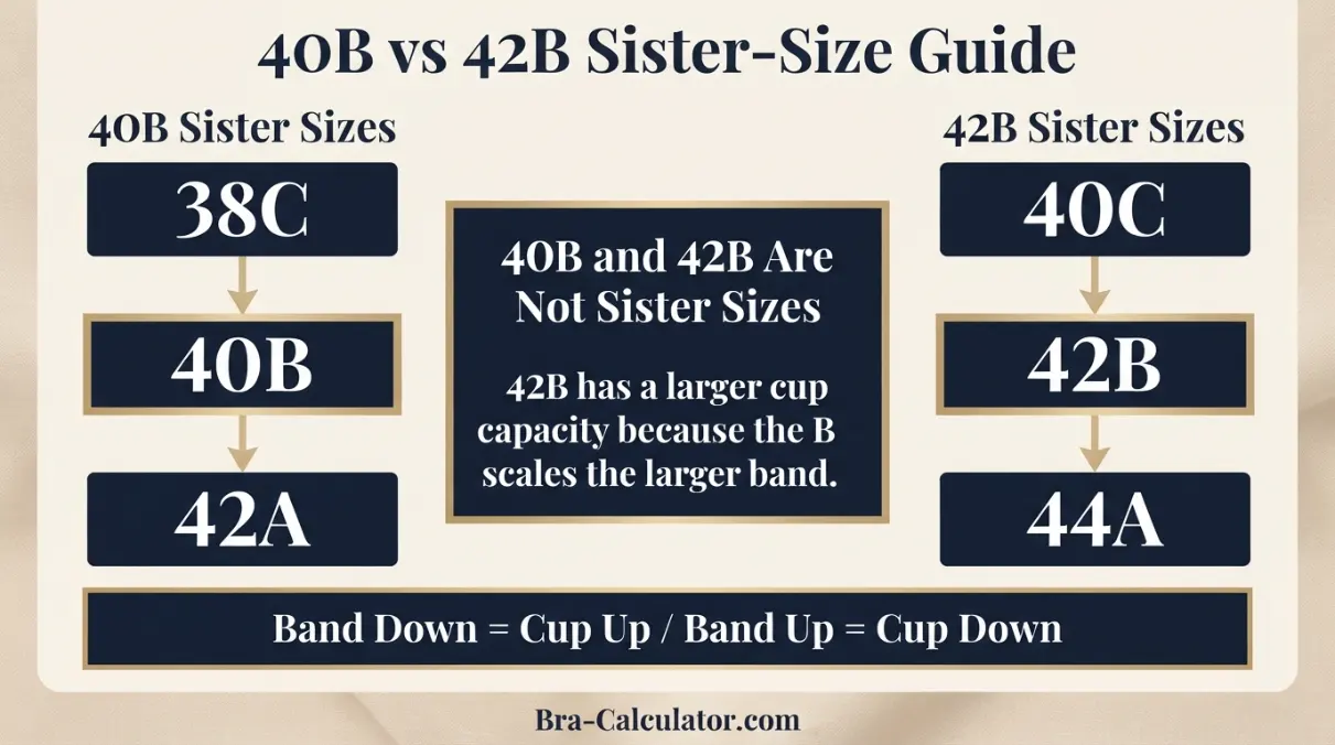 40B vs 42B sister size guide showing tighter-band and looser-band alternatives