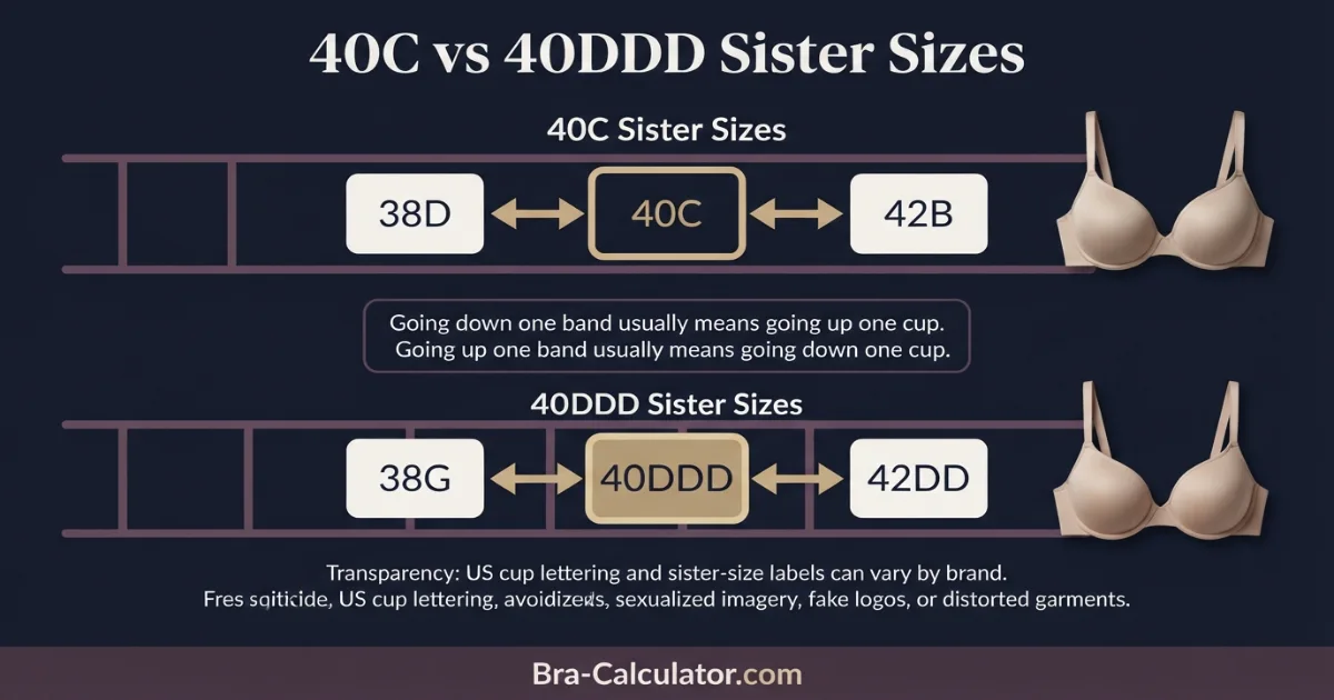 40C and 40DDD sister size ladders with equivalent cup volumes