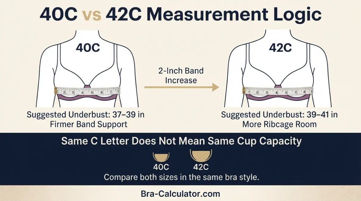 40C vs 42C measurement logic diagram showing band starting point and cup-volume comparison
