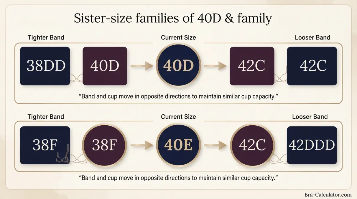 40D vs 40E sister size alternatives diagram