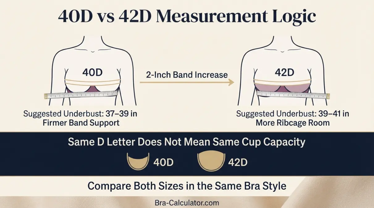 40D vs 42D measurement logic diagram showing band starting point and cup-volume comparison