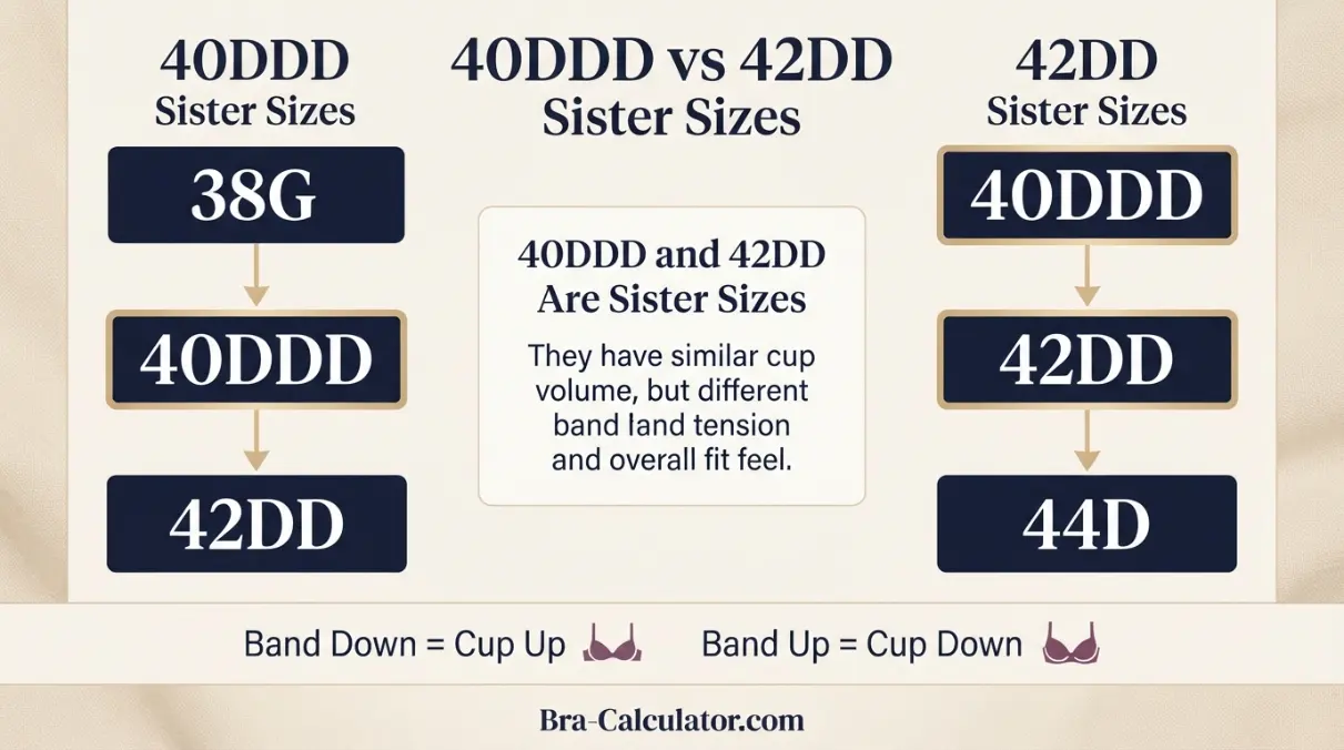 40DDD vs 42DD sister size guide showing tighter-band and looser-band alternatives