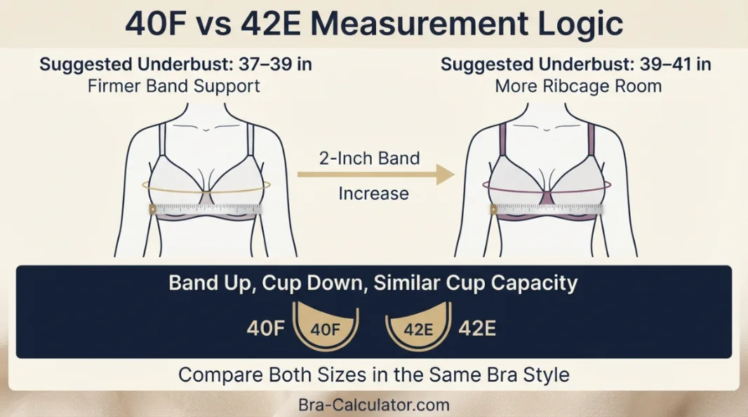 40F vs 42E measurement logic diagram showing band starting point and cup-volume comparison