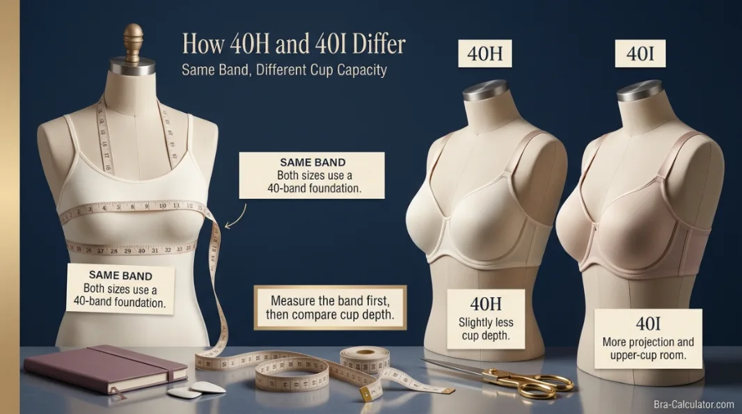 40H vs 40I measurement logic diagram showing underbust and cup volume