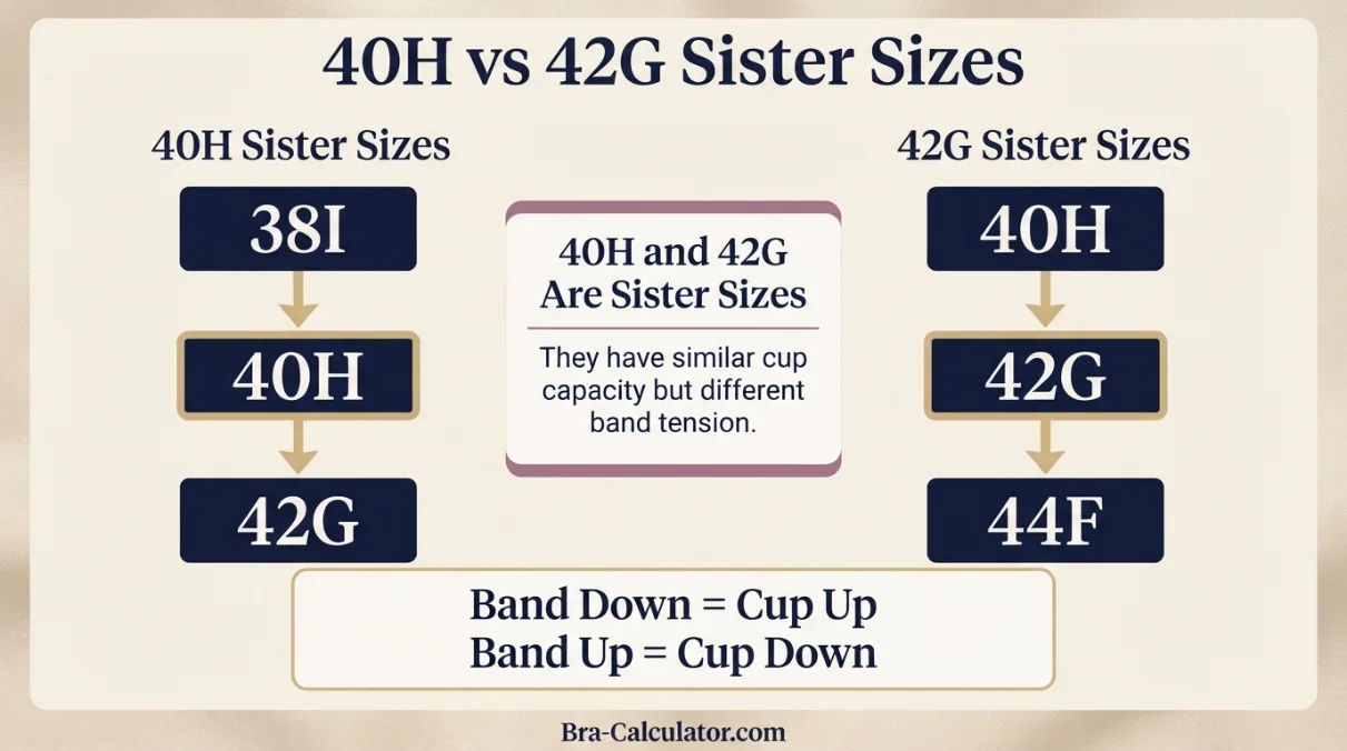 40H vs 42G sister size guide showing tighter-band and looser-band alternatives