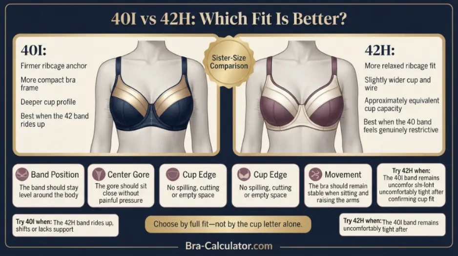 40I vs 42H fit problem diagram showing band riding up gaping spillage and side tissue