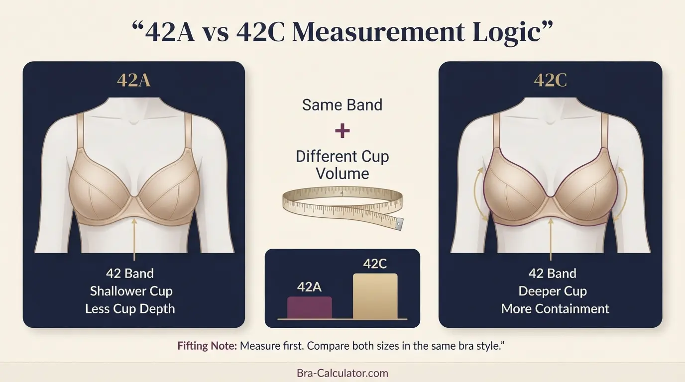 42A vs 42C measurement logic diagram showing band starting point and cup-volume comparison