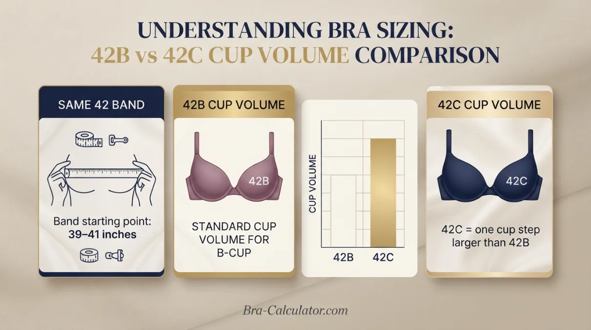 42B vs 42C measurement logic diagram showing band starting point and cup-volume comparison