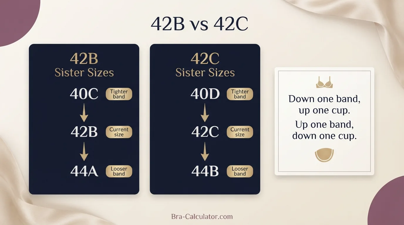 42B vs 42C sister size guide showing tighter-band and looser-band alternatives