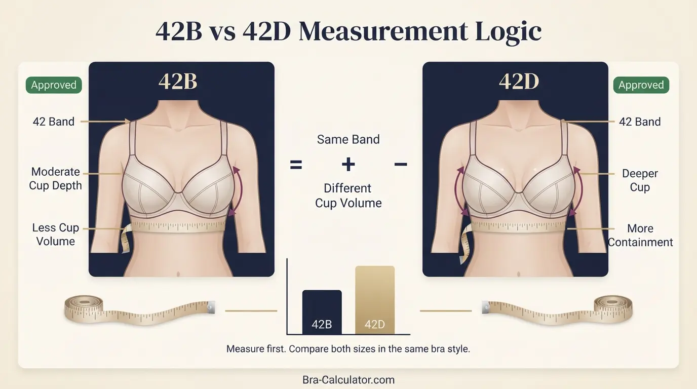42B vs 42D measurement logic diagram showing band starting point and cup-volume comparison