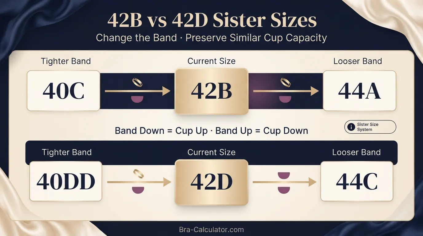 42B vs 42D sister size guide showing tighter-band and looser-band alternatives