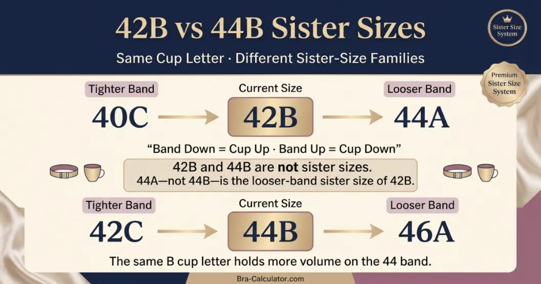 42B vs 44B sister size guide showing tighter-band and looser-band alternatives