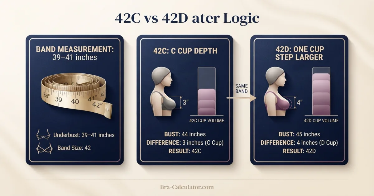 42C vs 42D measurement logic diagram showing band starting point and cup-volume comparison