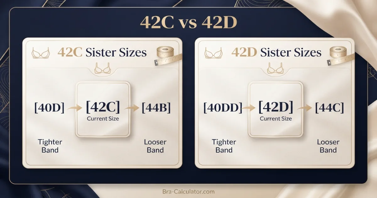 42C vs 42D sister size guide showing tighter-band and looser-band alternatives