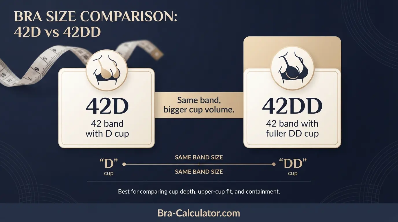 42D vs 42DD measurement logic diagram showing band starting point and cup-volume comparison