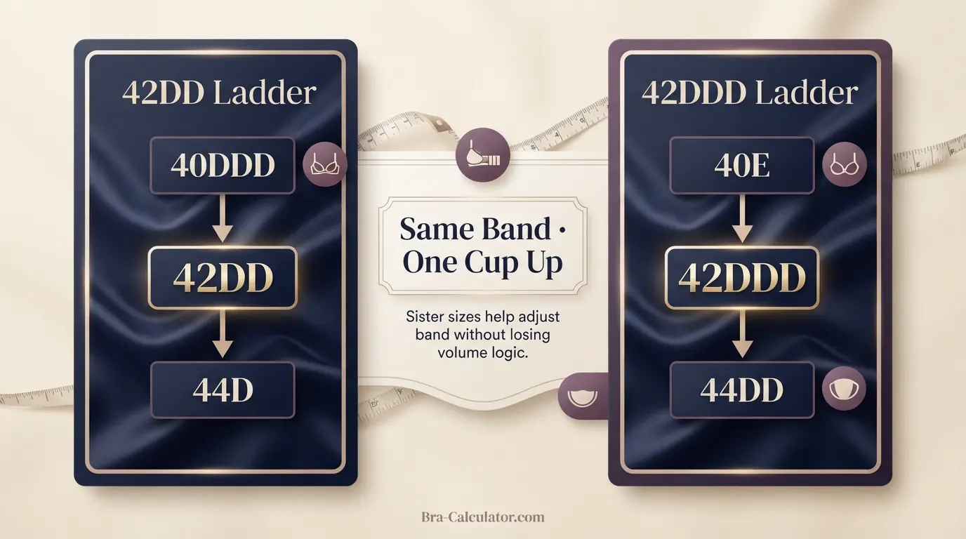 42DD vs 42DDD sister size guide showing tighter-band and looser-band alternatives