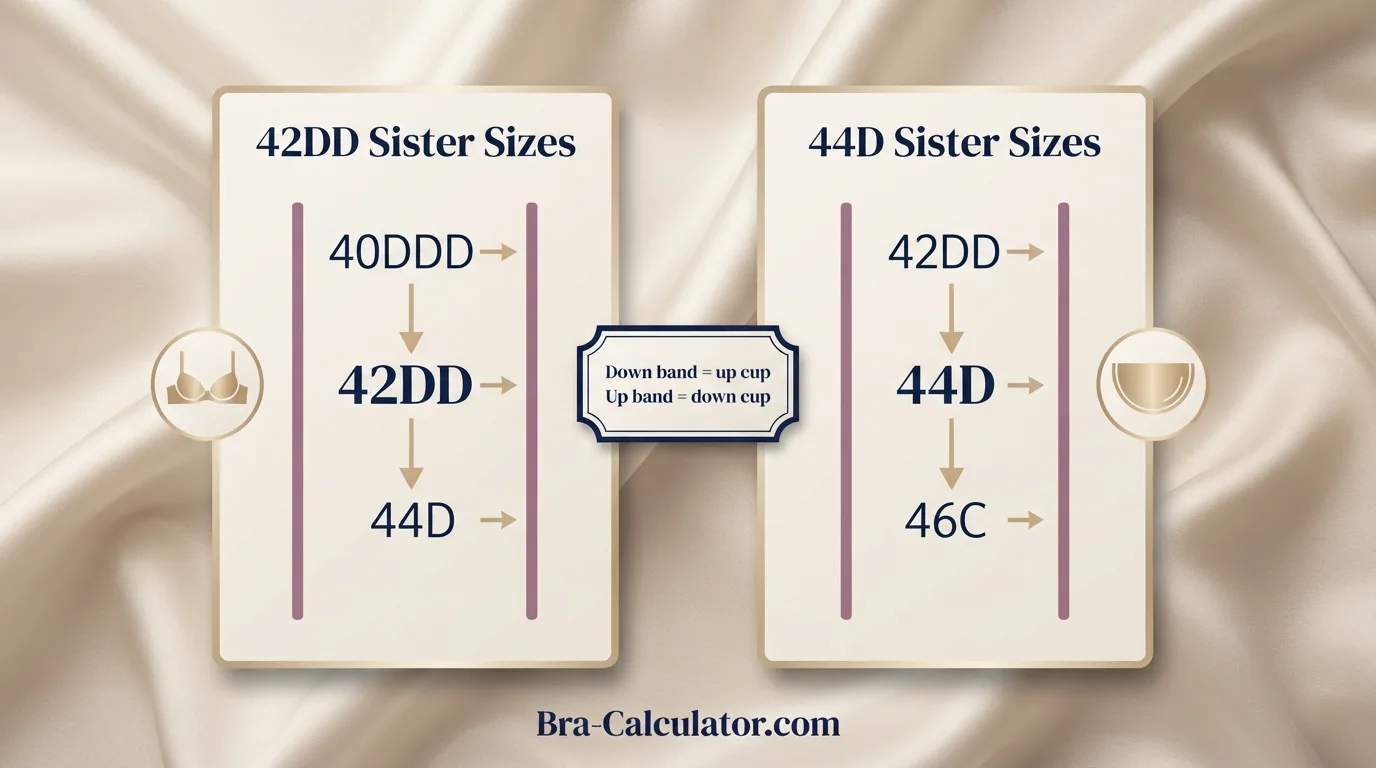 42DD vs 44D sister size guide showing tighter-band and looser-band alternatives