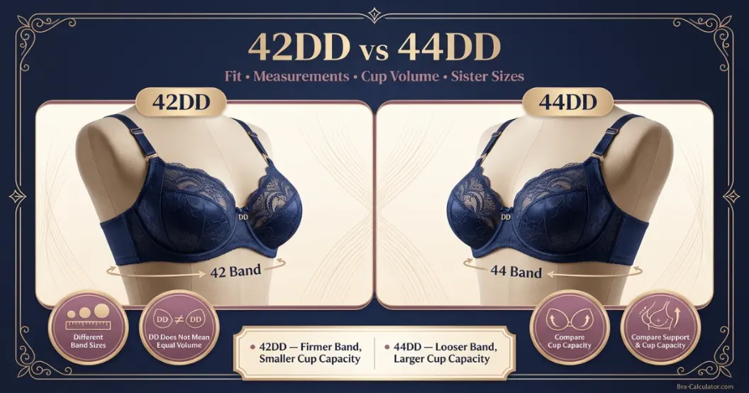42DD vs 44DD comparison hero graphic with premium navy and gold styling
