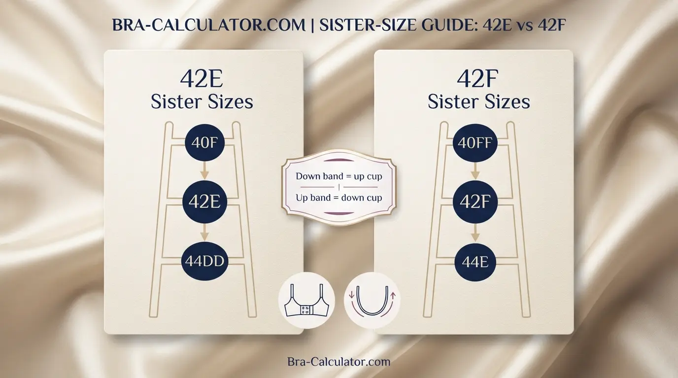 42E vs 42F sister size guide showing tighter-band and looser-band alternatives