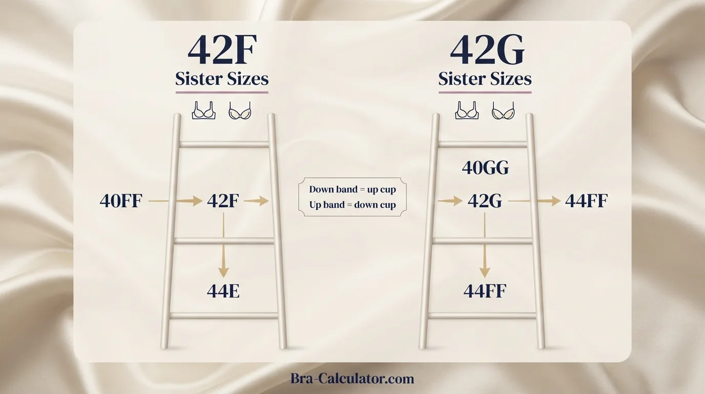42F vs 42G sister size guide showing tighter-band and looser-band alternatives