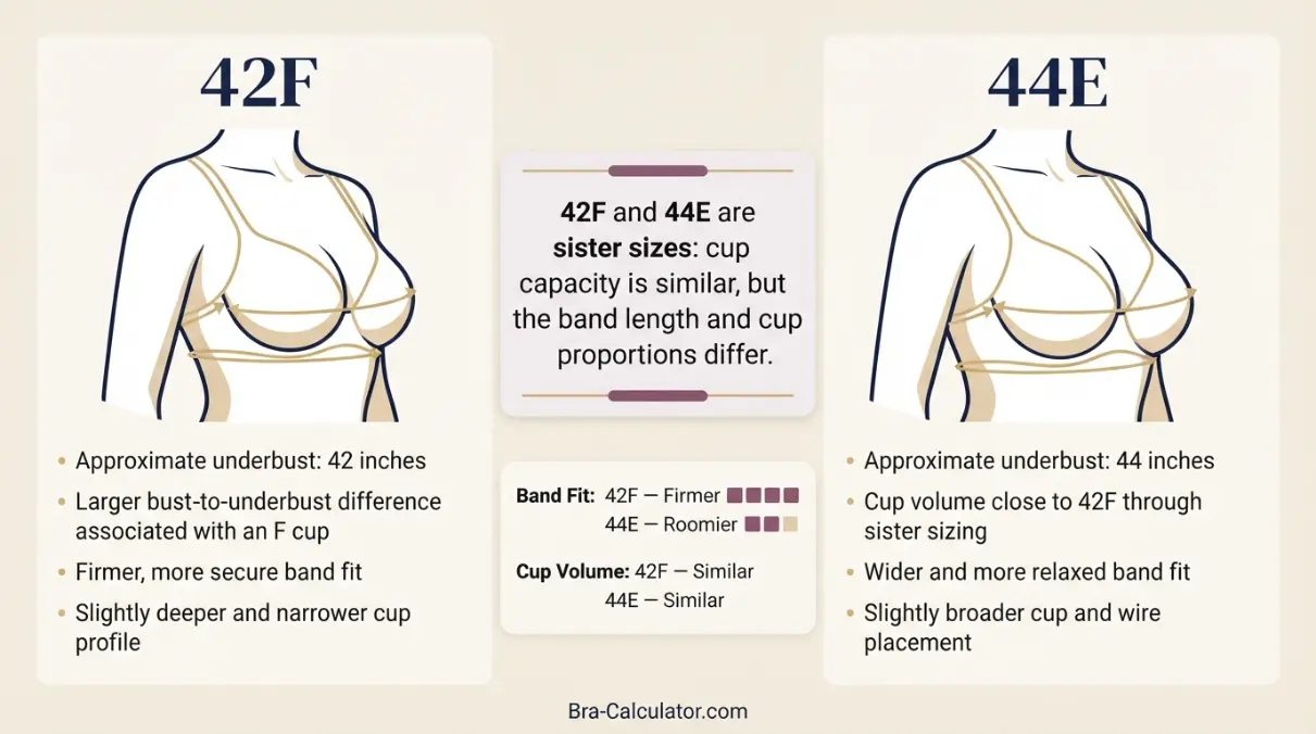 42F vs 44E measurement logic diagram showing band starting point and cup-volume comparison