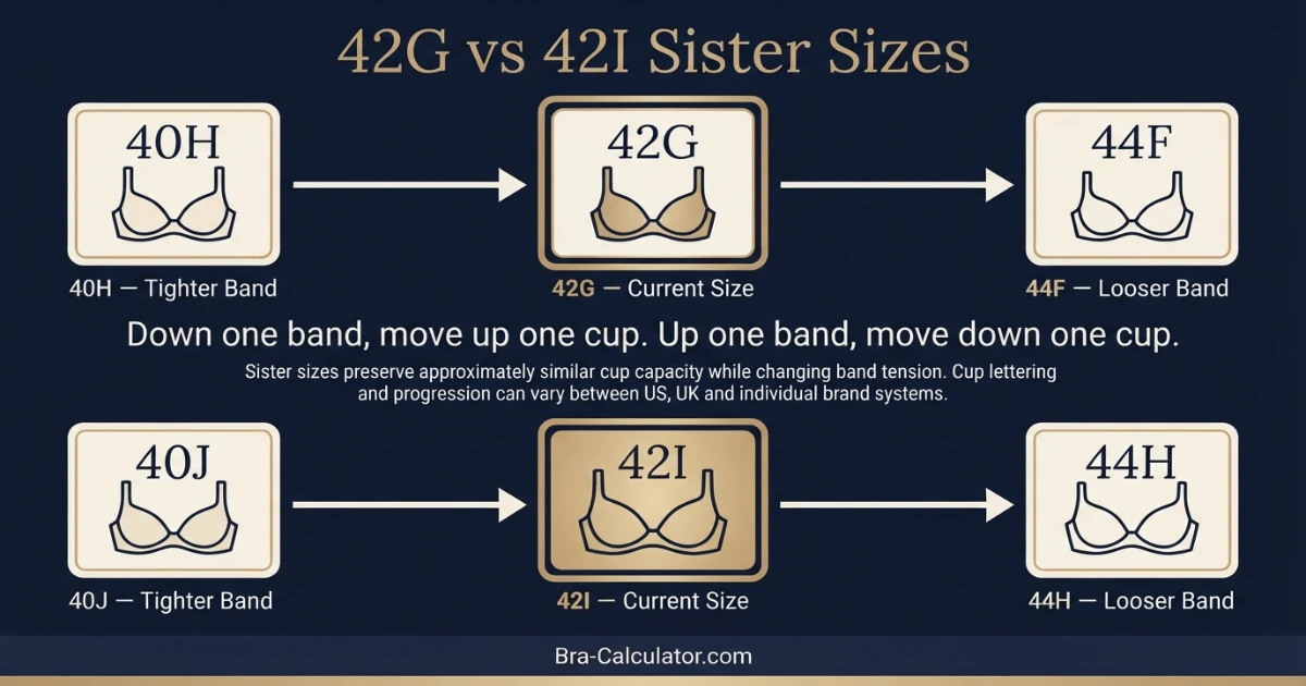 42G vs 42I fit problem diagram showing gaping spillage floating gore band riding up and side tissue issues