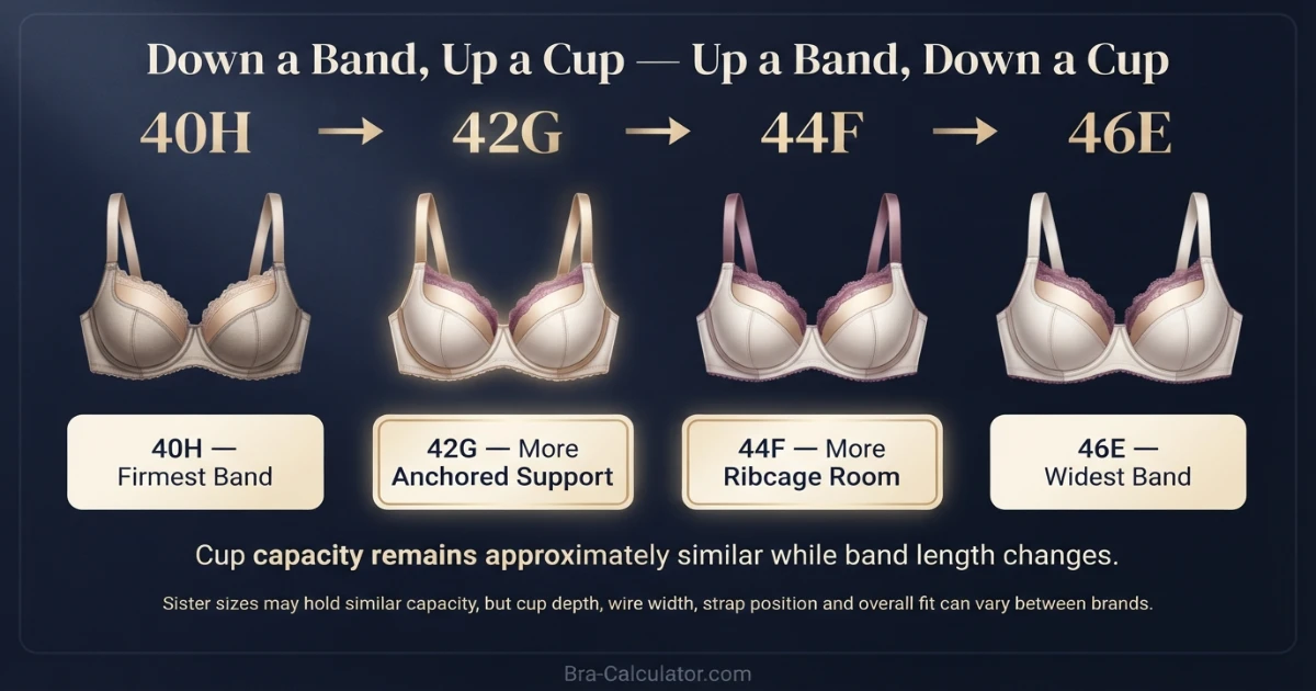42G vs 44F sister size guide showing tighter-band and looser-band alternatives