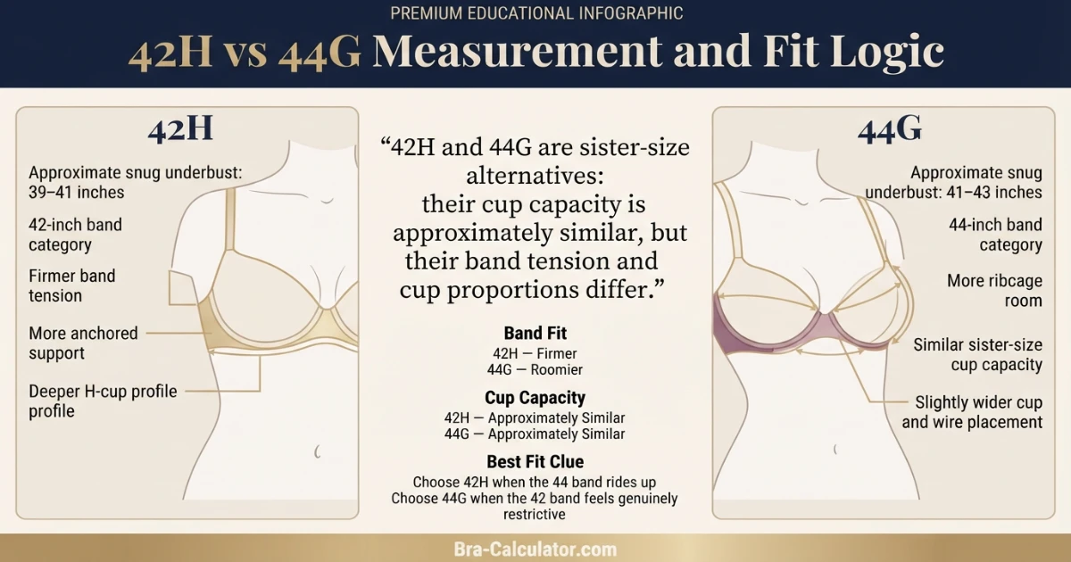 42H vs 44G measurement logic diagram showing band starting point and cup-volume comparison