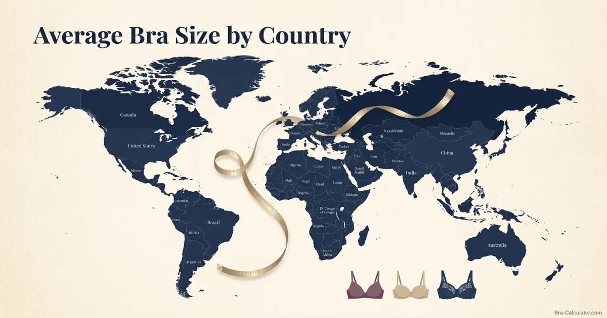 Average bra size by country global comparison with map and measuring tape